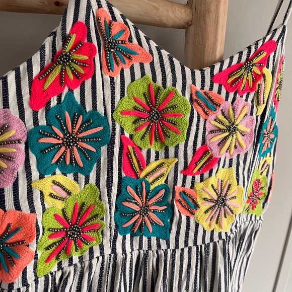 Colorful Floral Embroidered Striped Maxi Dress - Picture 2 of 5